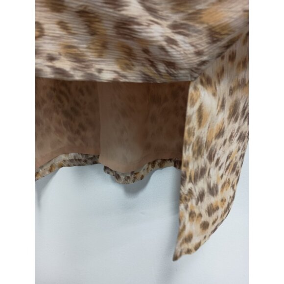 Linea By Louis Dell'Olio Top Womens Large Brown Animal Print Silk Long Sleeve - Picture 7 of 10